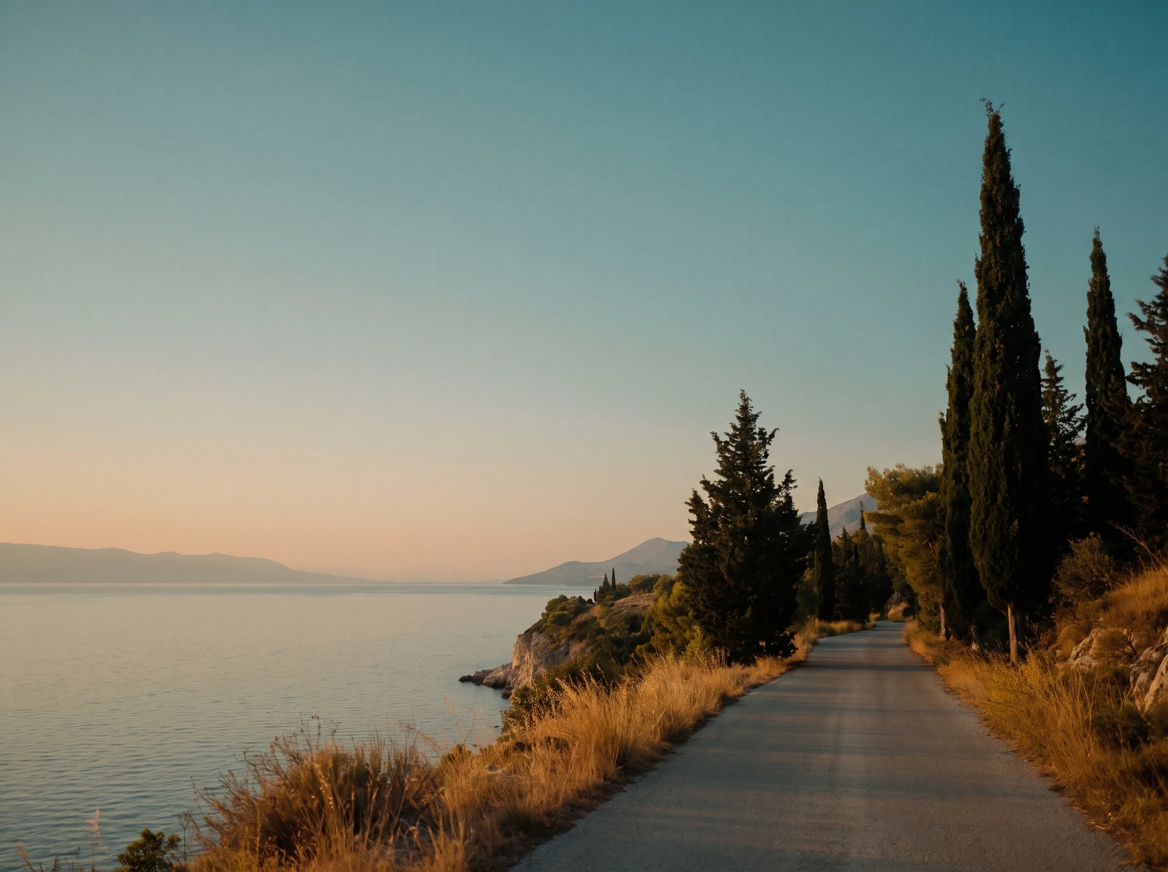 A coastal road at dusk